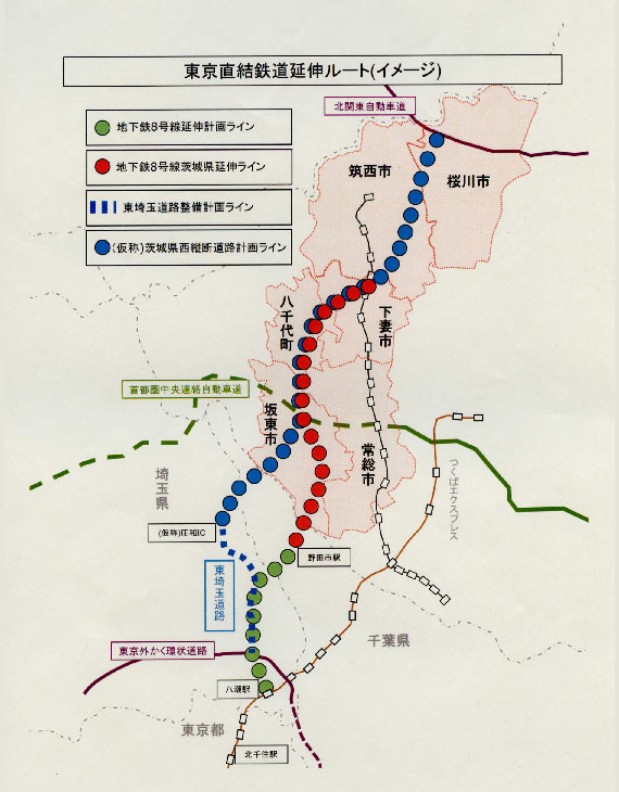 東京直結鉄道延伸ルートのイメージ